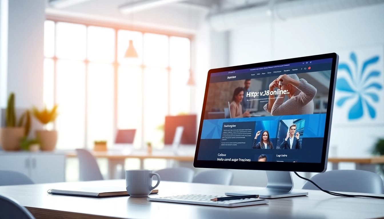 Engaging interface of https://vj88.online/ displayed on a computer screen in a bright office environment.