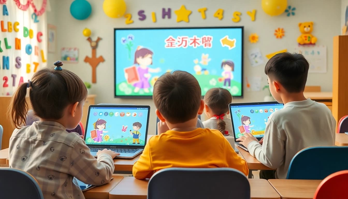 子どもたちが楽しくカラフルな学習活動に取り組む、インタラクティブなQQキッズ レビューのレッスン。