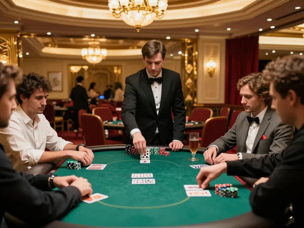 CEMESLOT poker game in an upscale casino with players strategizing their bets
