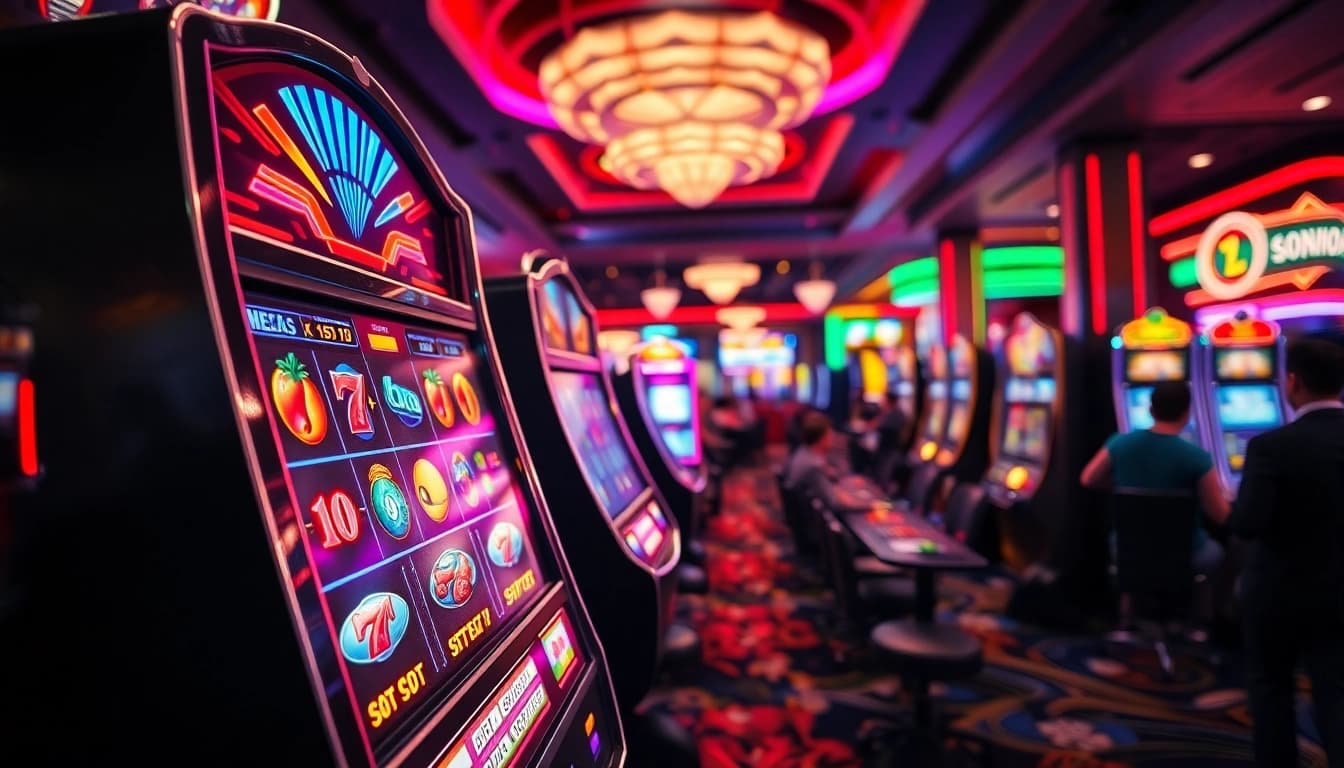 Menggunakan situs slot untuk bermain mesin slot dengan grafik berwarna-warni dan suasana kasino yang bersemangat.