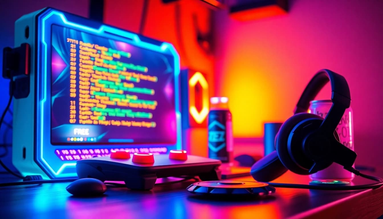 Explore Free Cronus zen scripts showcasing advanced gaming strategies in an energetic setup.