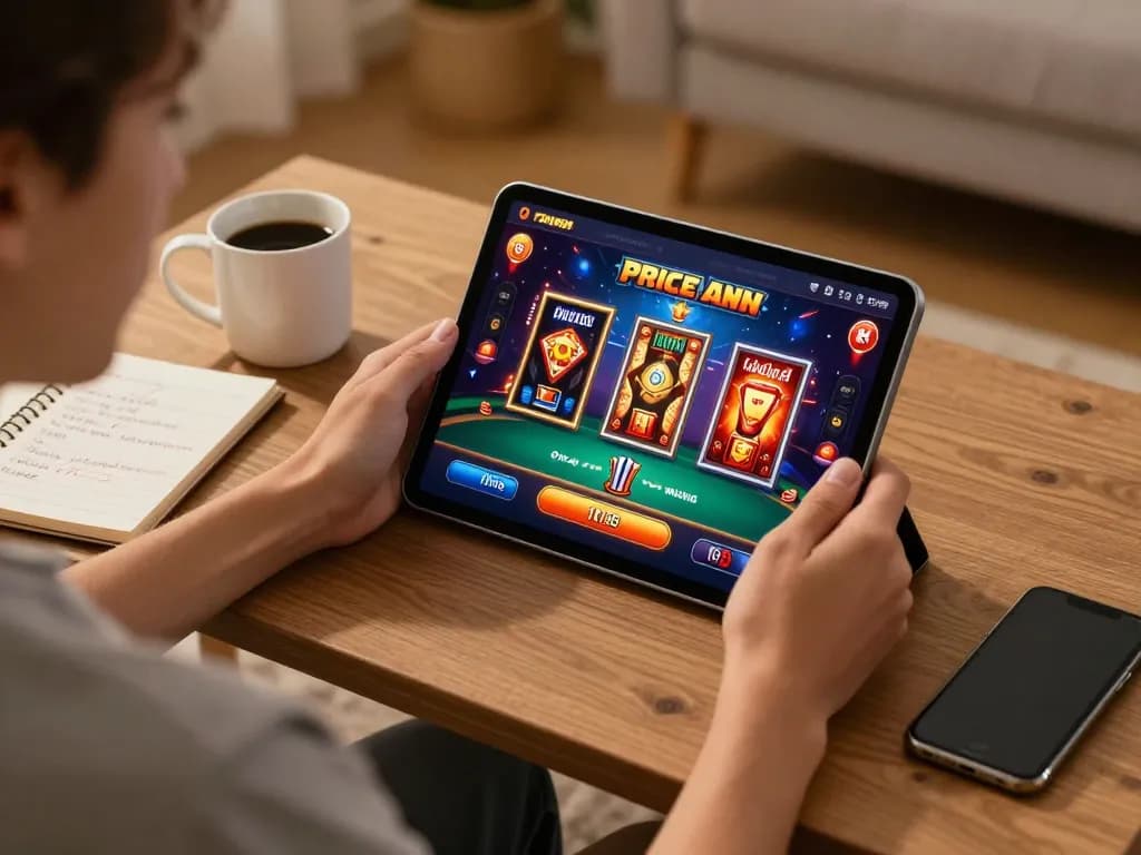 Engaging scene of a user playing okwin casino app on tablet, demonstrating modern online gambling.