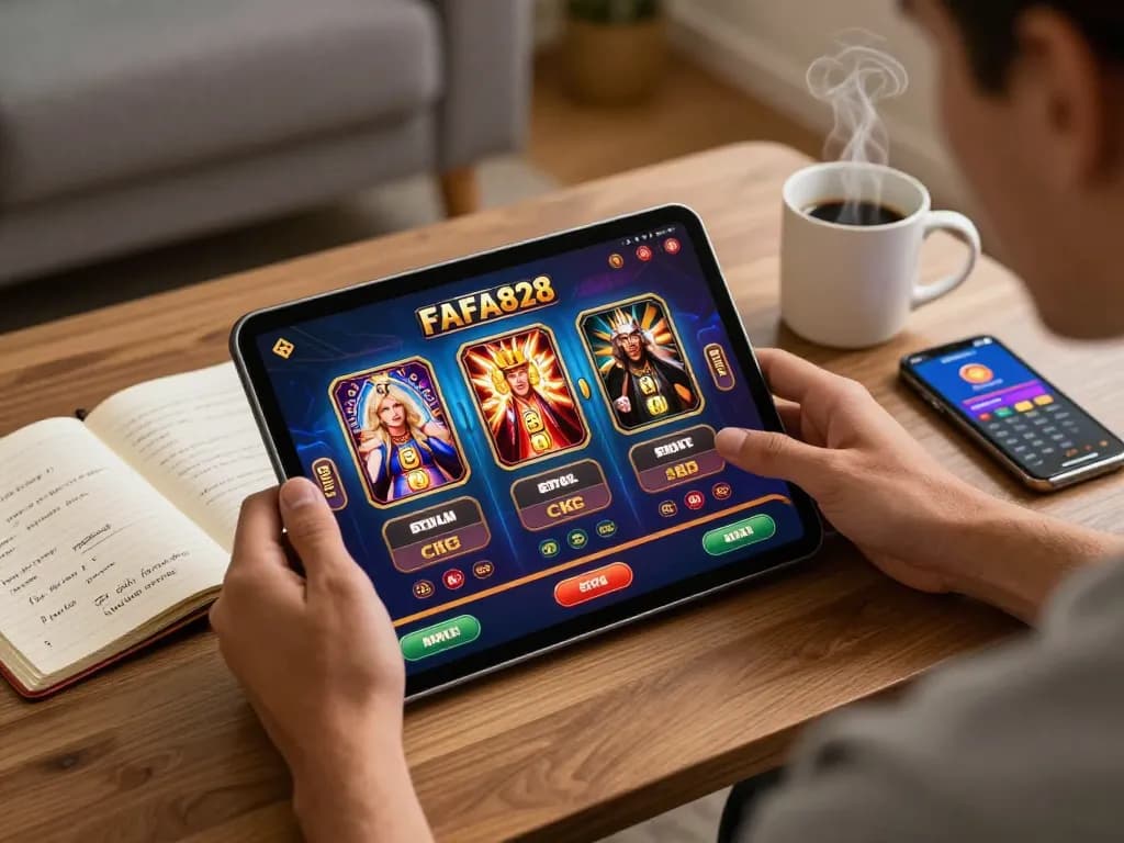 Player enjoying online game interface at FAFA828, showcasing engaging slots gameplay and strategy notes.