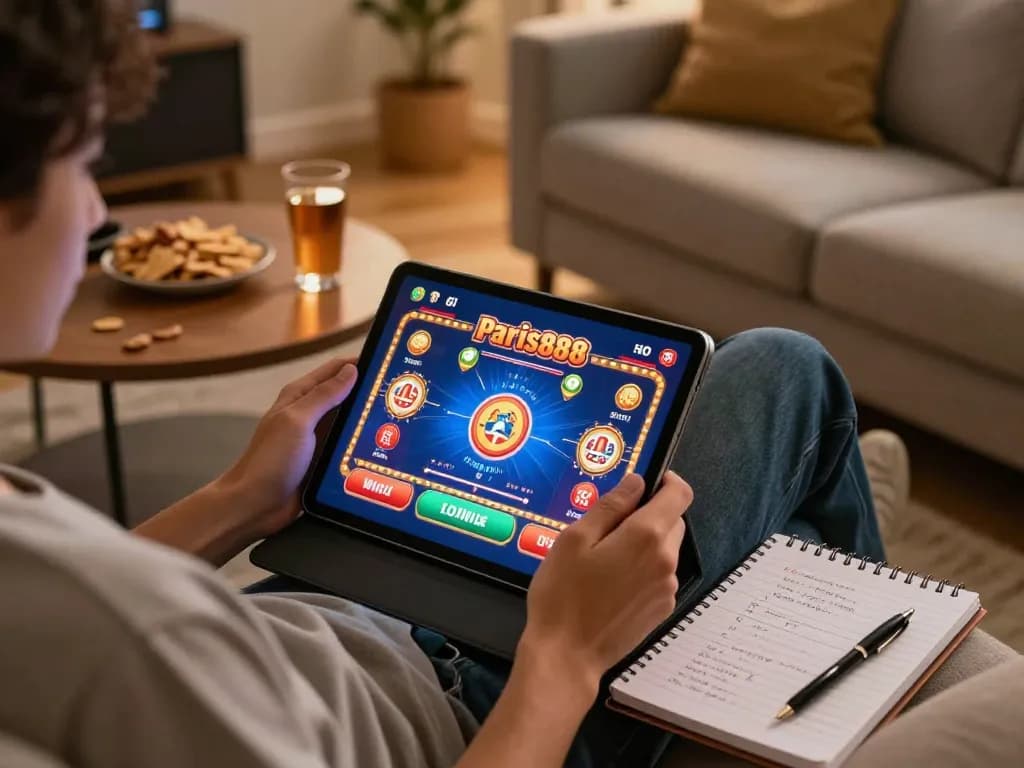 Play exciting games on paris888 with engaging online interface displayed on tablet.