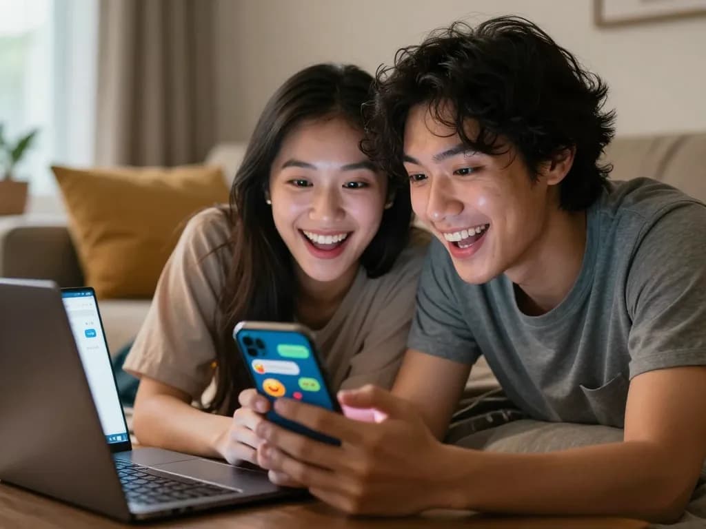 Engaging in sex chat ai on a smartphone, showcasing playful emojis and digital connection.