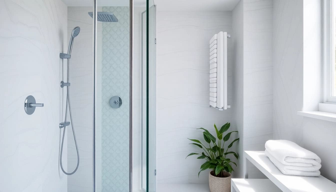 Explore intricate designs of elegant showers uk in a serene, modern bathroom.