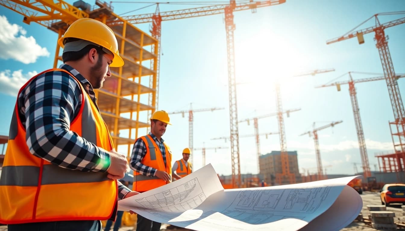 Performing tasks at das 142 construction site highlighting teamwork and vibrant activity.