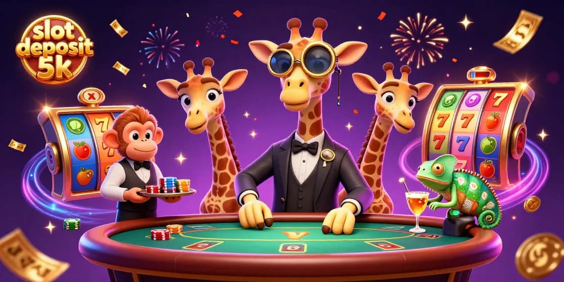 Engaging 3D illustration highlighting slot deposit 5k with vibrant slot reels and celebratory effects.
