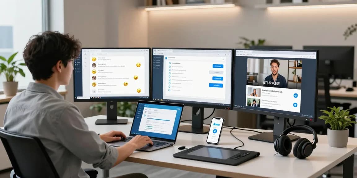 Engaging tech workspace showcasing 纸飞机中文版 features with modern gadgets and a professional atmosphere.
