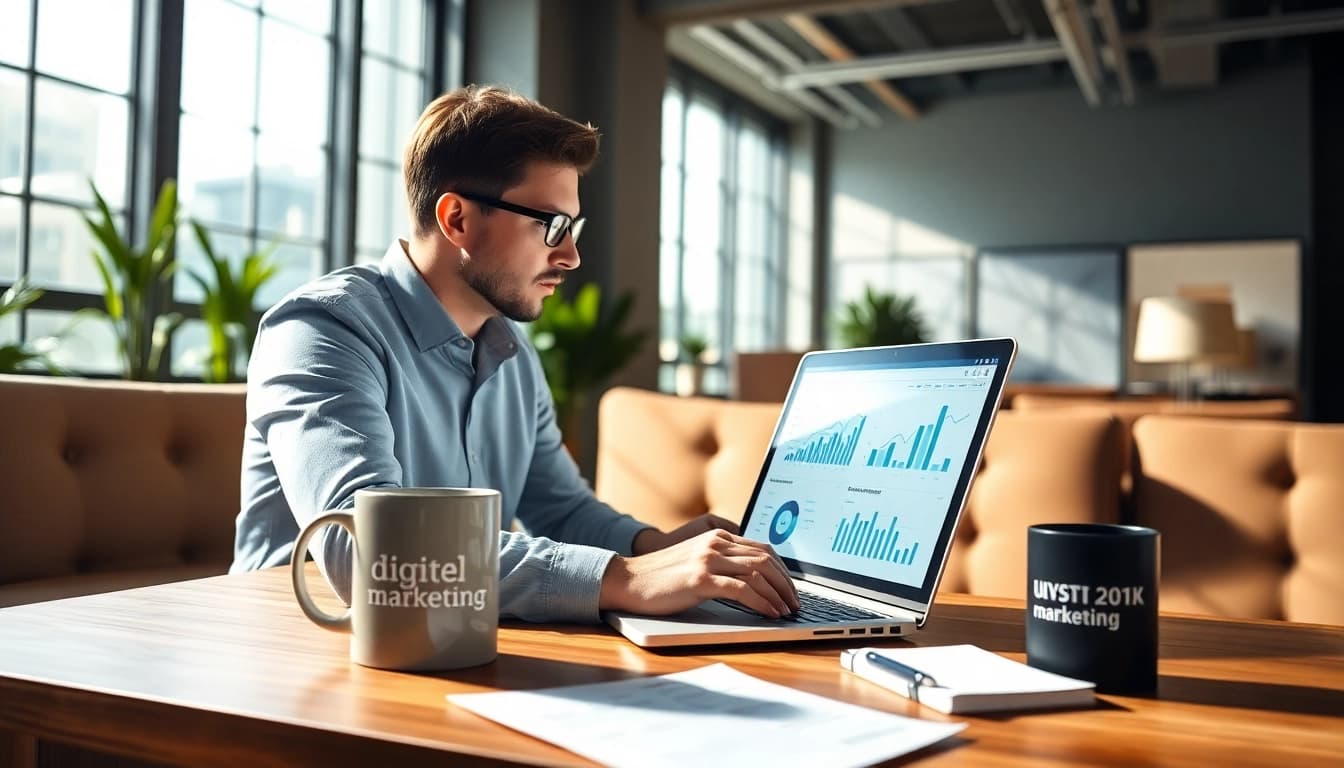Analyze google ads edmonton strategy in a modern office with data and charts.