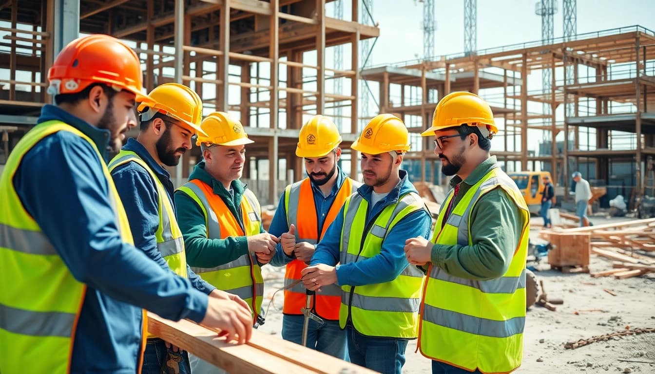 Young apprentices engaged in a construction apprenticeship, actively collaborating at a site.
