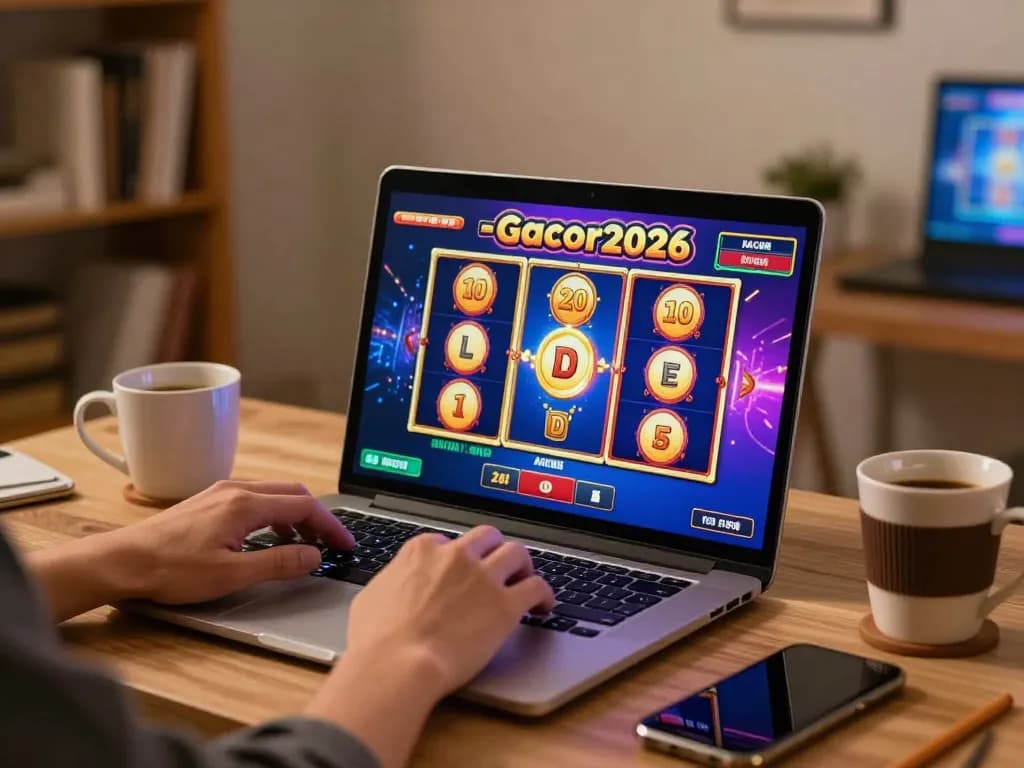 Engaging online casino gameplay showcasing slot-gacor2026 betting strategies in a cozy home environment
