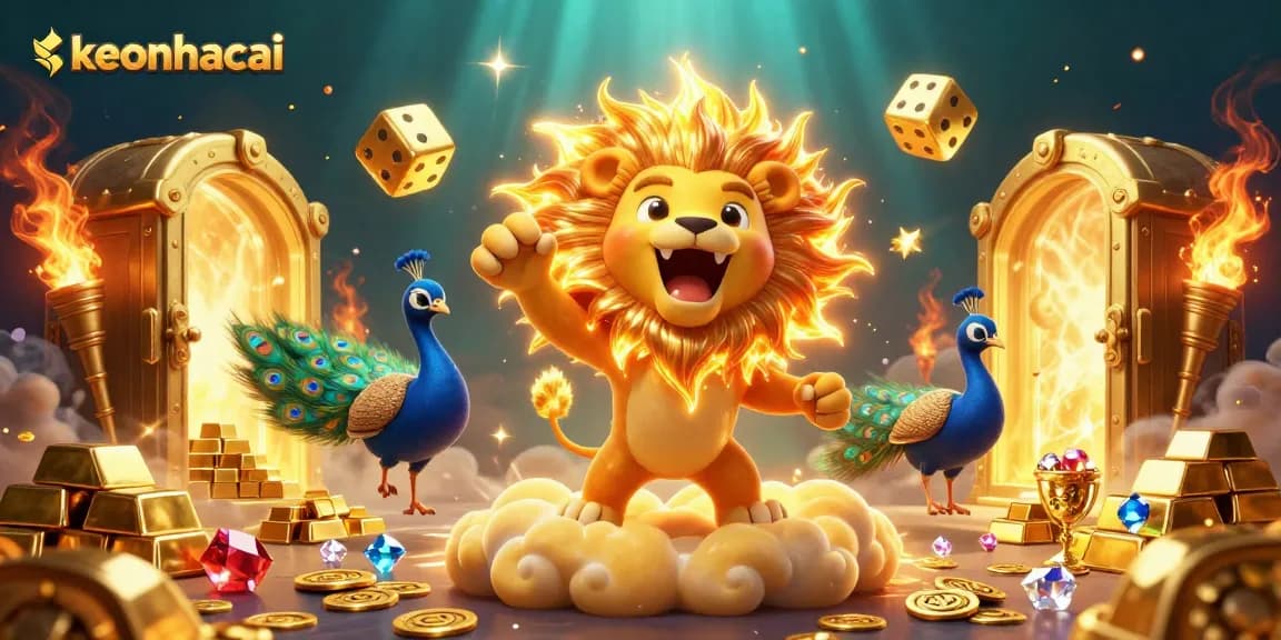 Experience winning strategies with keonhacai in this vibrant 3D casino illustration bursting with excitement.