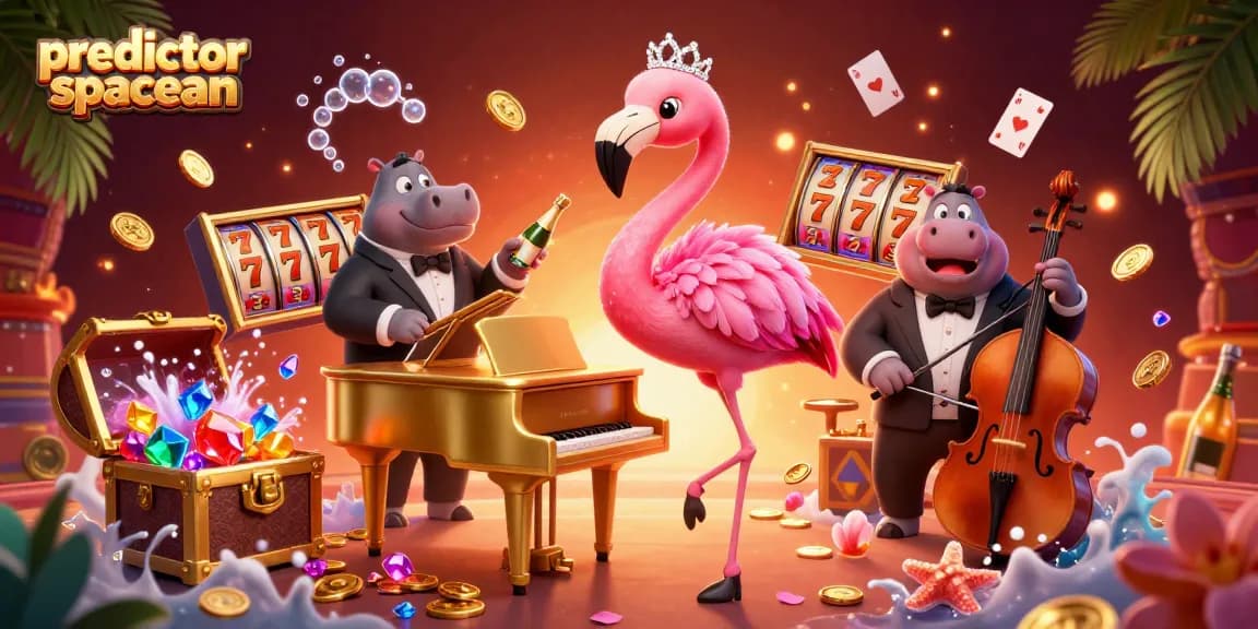 Engage with the predictor spaceman in a dynamic casino scene featuring colorful slot elements and lively characters.