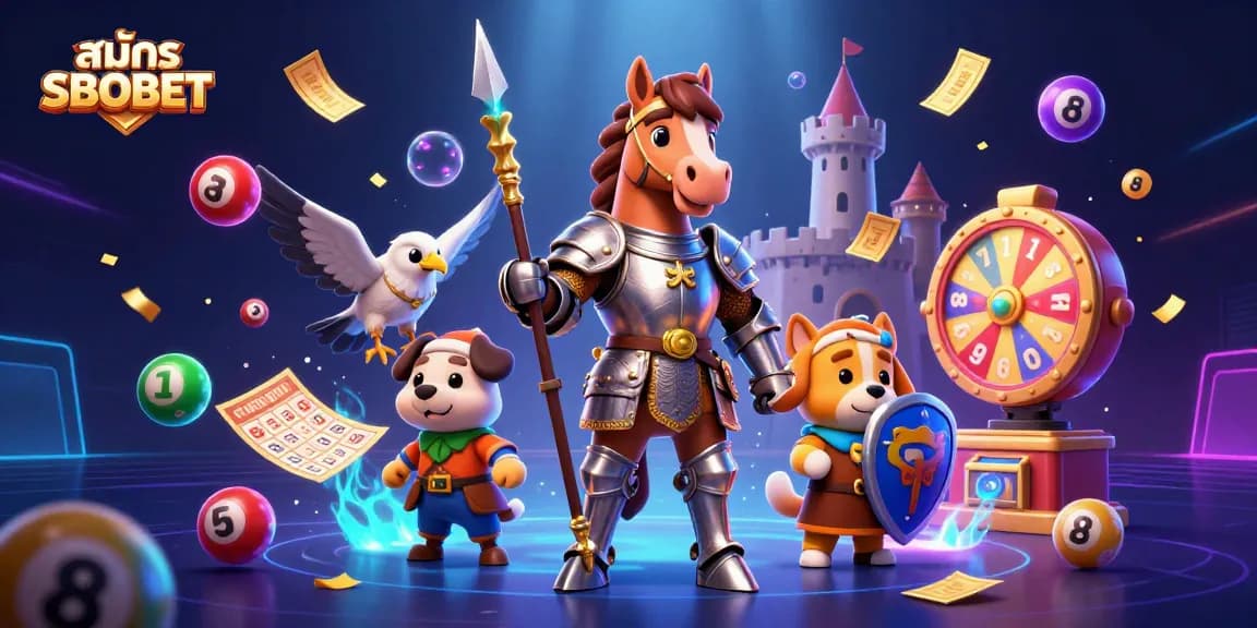 Experience สมัคร SBOBET in this vibrant 3D scene with colorful lottery elements and engaging characters.