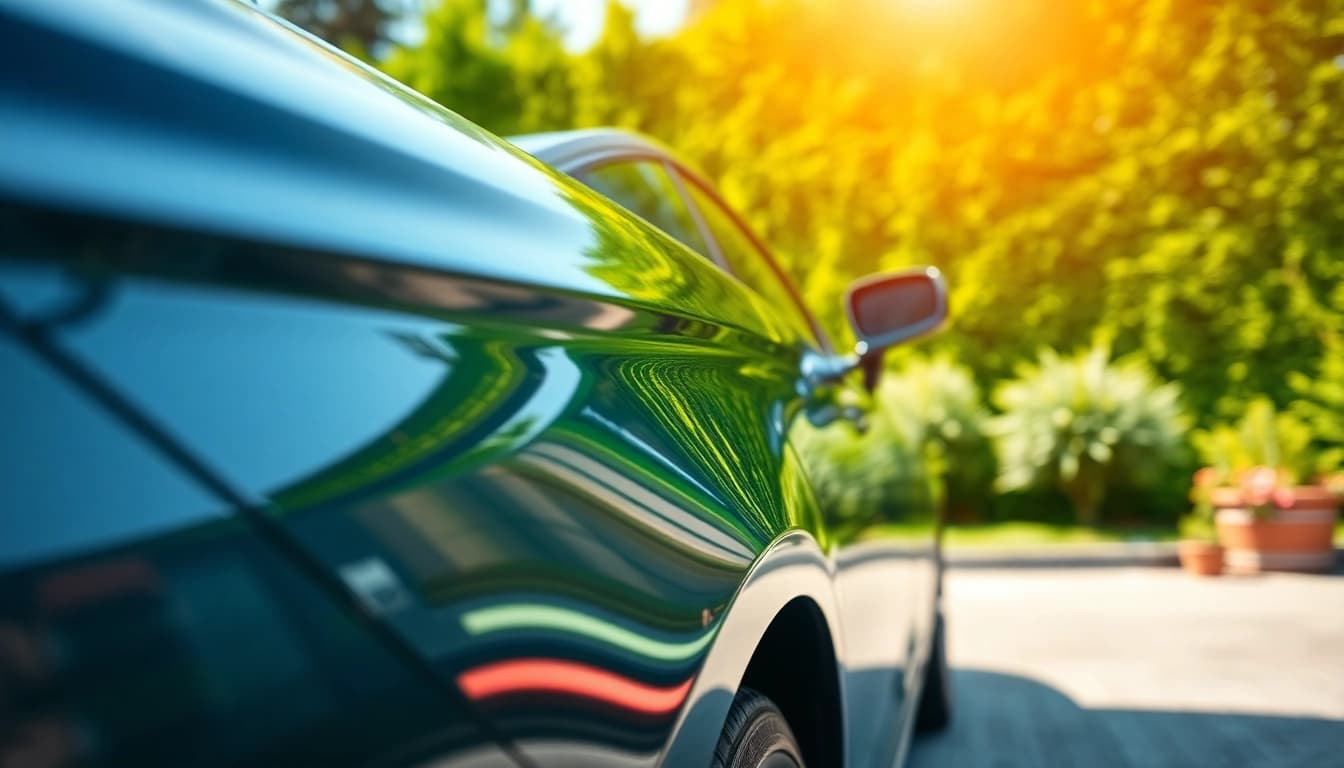 Experience top-notch car detailing near me with a gleaming vehicle in a beautiful outdoor setting.