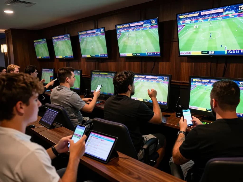 Excited bettors engaging in sports betting activities at LC88 for a thrilling experience