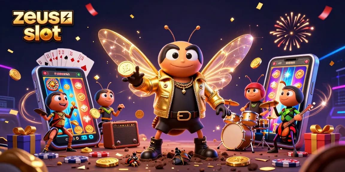 Win big with zeus slot as a cicada rock star and friends celebrate jackpot excitement.
