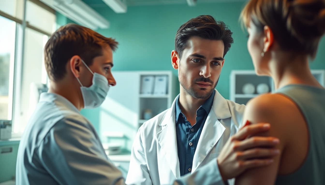 Health expert monitoring patient's vitals in a professional clinic.