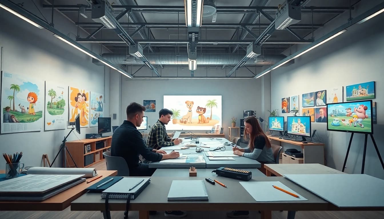 Animationsagentur im kreativen Studio mit Designer, die an Projekten arbeiten