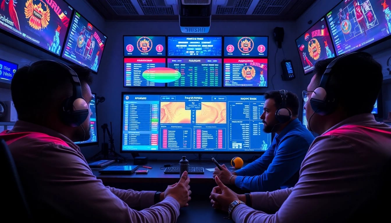Engaging scene showcasing cricket analysts discussing IPL prediction tips with advanced analytics.