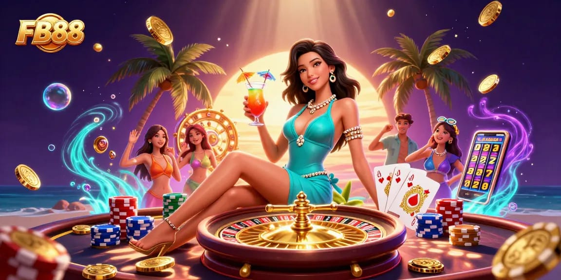 Engage with FB88's vibrant casino scene featuring games, glamour, and excitement.