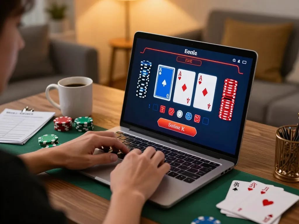 Player engaged in online blackjack at TG88, enjoying a strategic gaming session in a cozy home setup