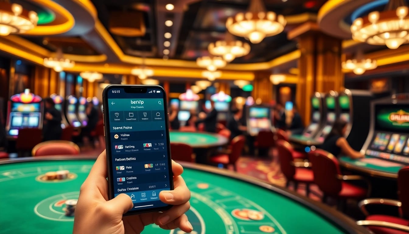 Thu hút người chơi bằng giao diện ứng dụng Bet VIP trong một casino sống động.