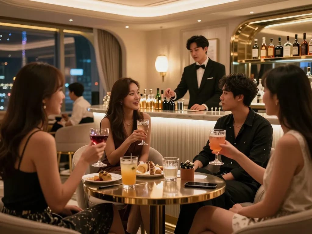 Enjoying upscale nightlife at 강남쩜오 with stylish ambiance and elegant decor.