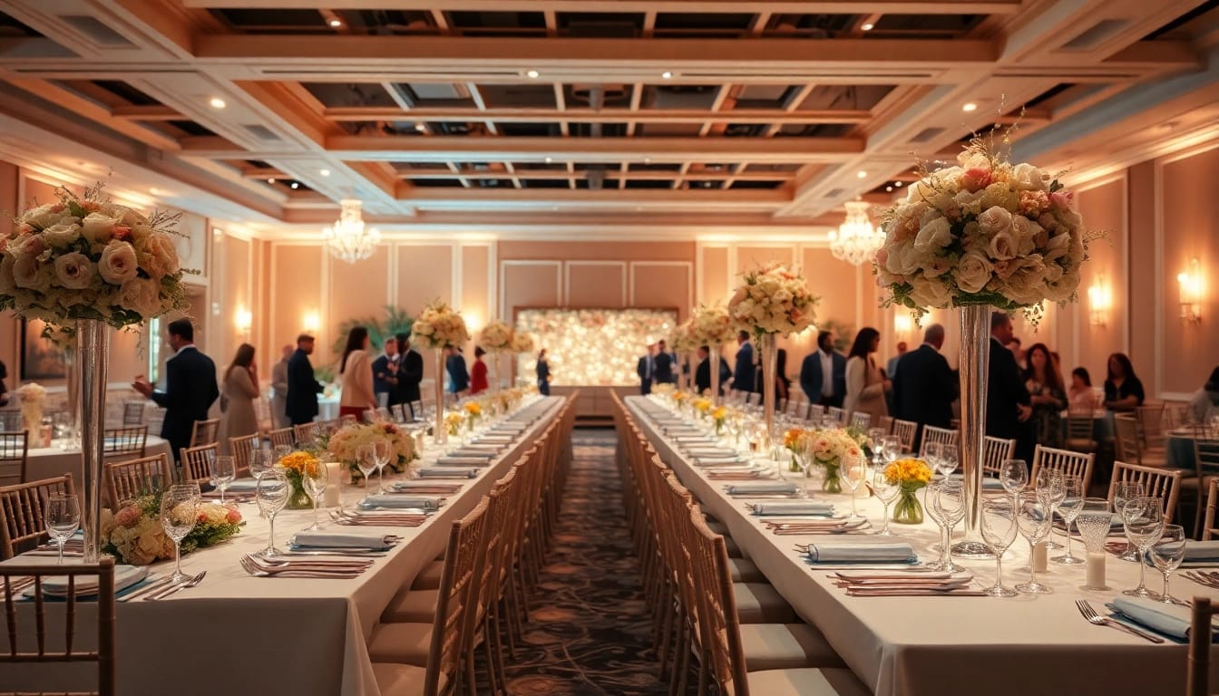 Almas event center bietet eine stilvolle Veranstaltungsumgebung mit eleganter Dekoration.