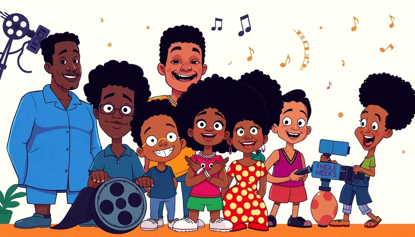 Celebrating diversity in African American cartoons through iconic characters and vibrant scenes.