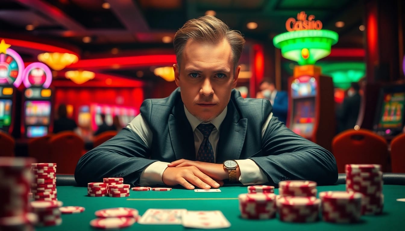 Sesaat fokus pemain di 88SLOTDEWA dengan kartu yang menang dan chip di meja poker.
