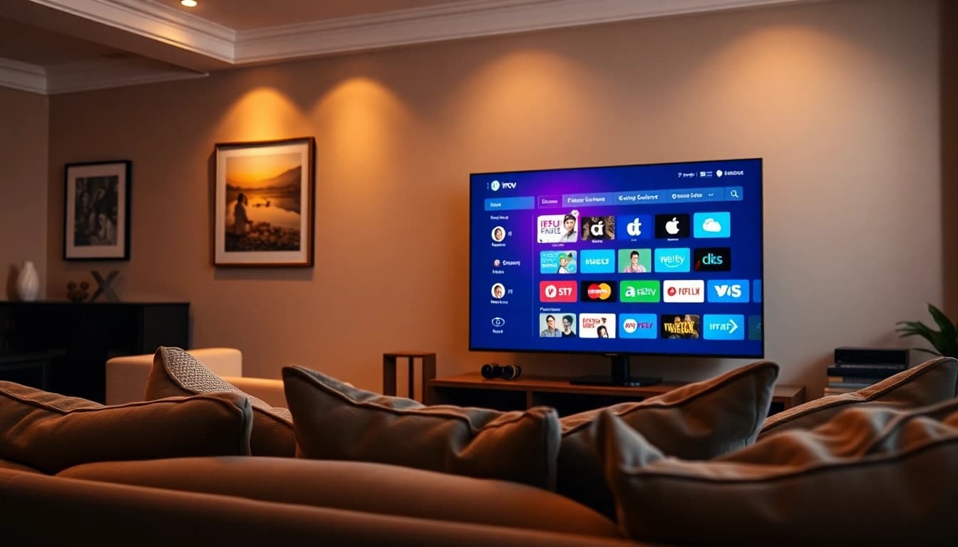 Experience seamless IPTV with iron tv pro displayed in a cozy modern living room.