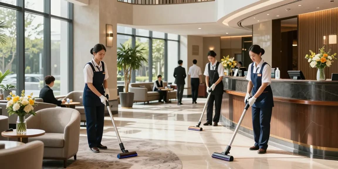 Professionelle Hotelreinigungsfirma in Dortmund sorgt für saubere Lobby und Empfangsbereiche.