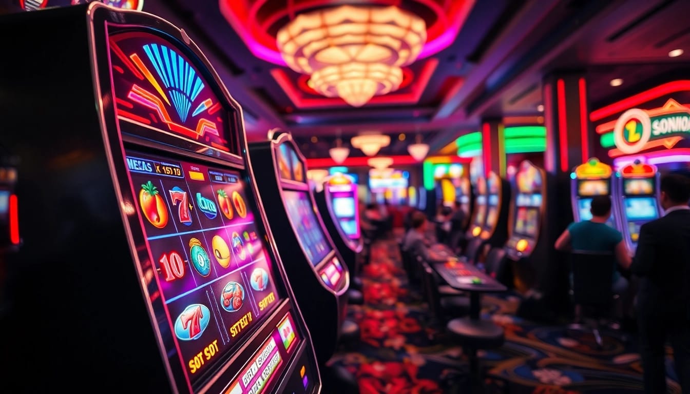 Menggunakan situs slot untuk bermain mesin slot dengan grafik berwarna-warni dan suasana kasino yang bersemangat.