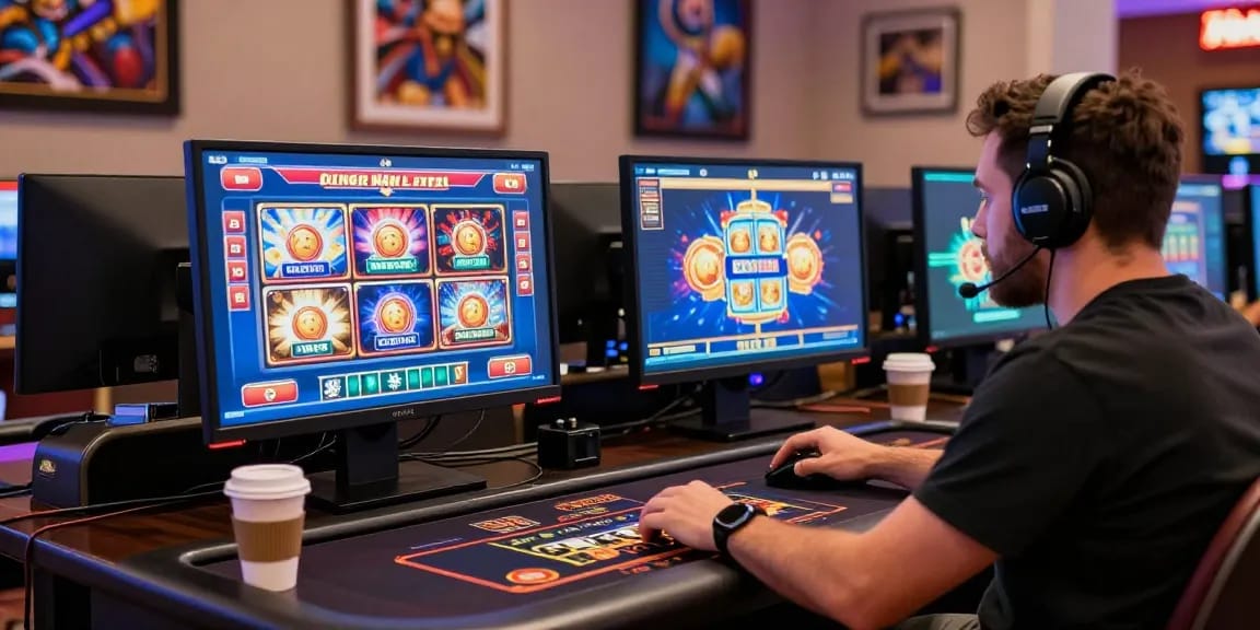 Player immersed in an exciting gaming session at credit card casinos, showcasing vibrant graphics and a dynamic interface.