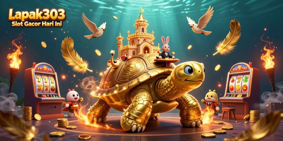 Experience the thrill of gaming at Lapak303 Slot Gacor Hari Ini with a vibrant, dynamic 3D illustration.