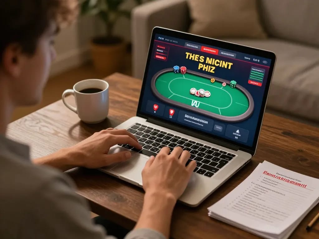 Engaging with Chính sách bảo mật Net88 while enjoying online poker gaming at home, highlighting responsible gambling.