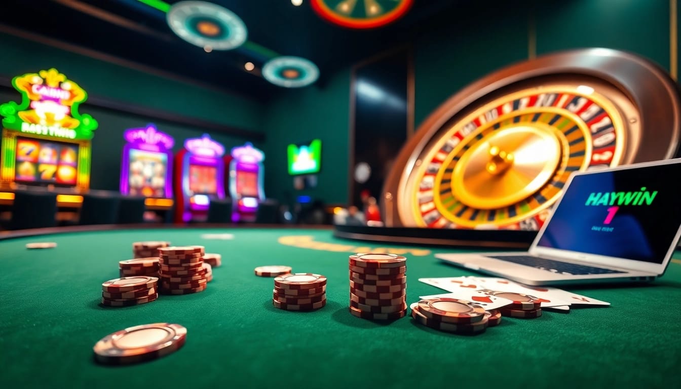 Experience thrilling gameplay at Haywin’s professional casino table with poker chips and cards.