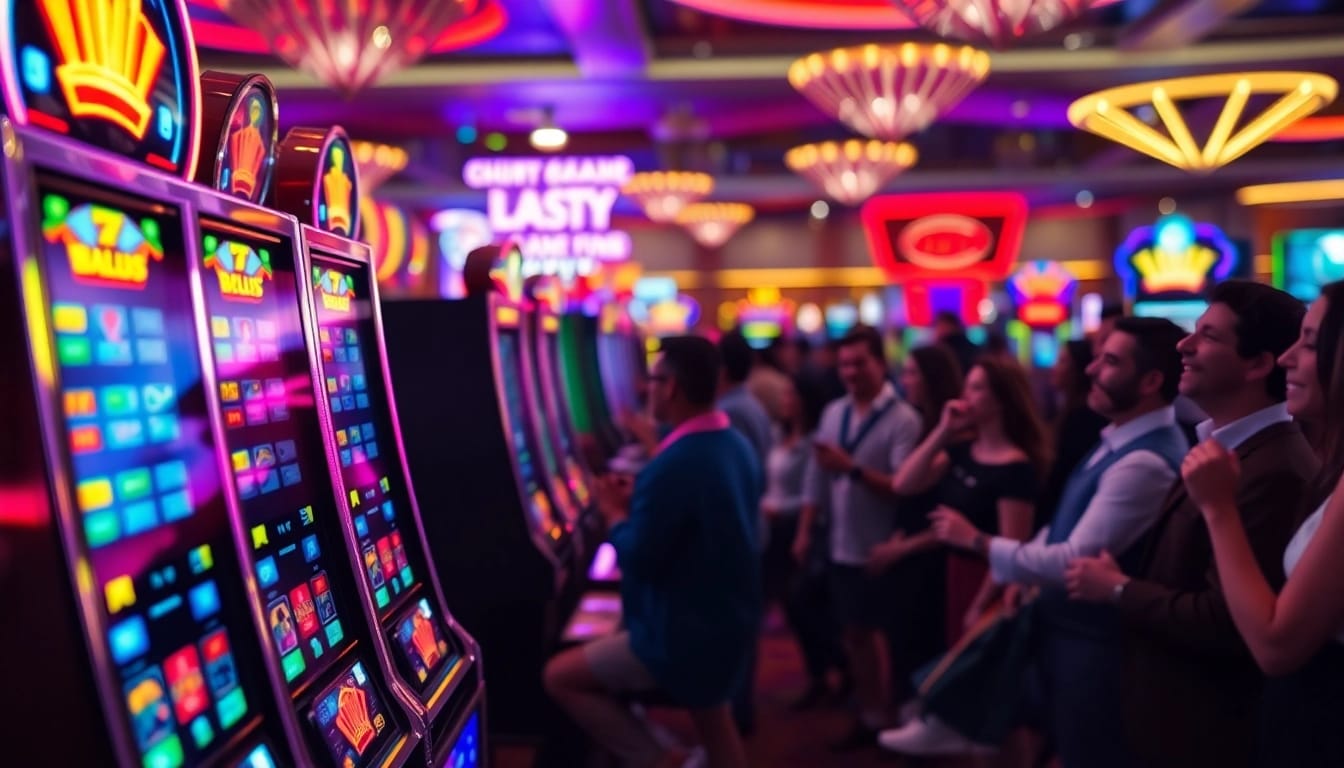 Menang dengan apk slot di mesin permainan kasino yang mewah dan cerah.