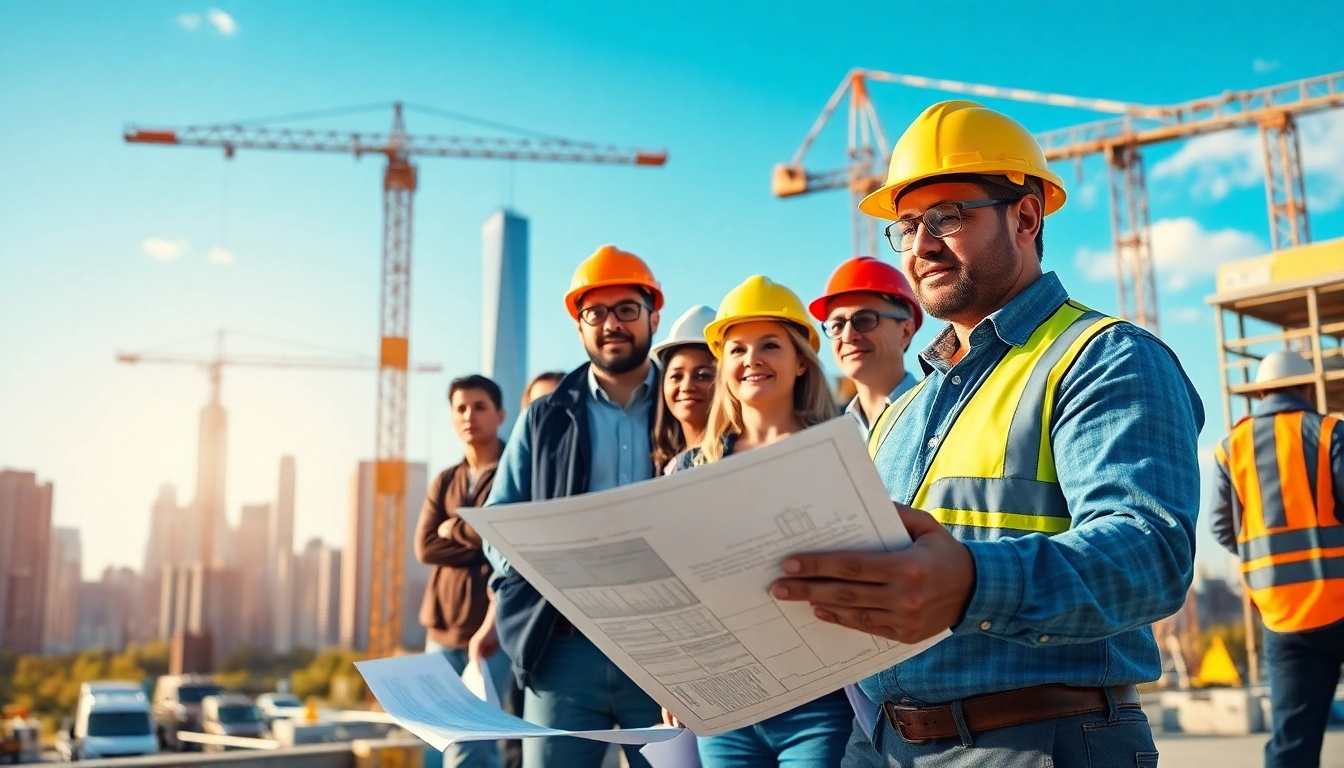 New York Construction Manager supervising a busy site in NYC, capturing professional teamwork and energy.