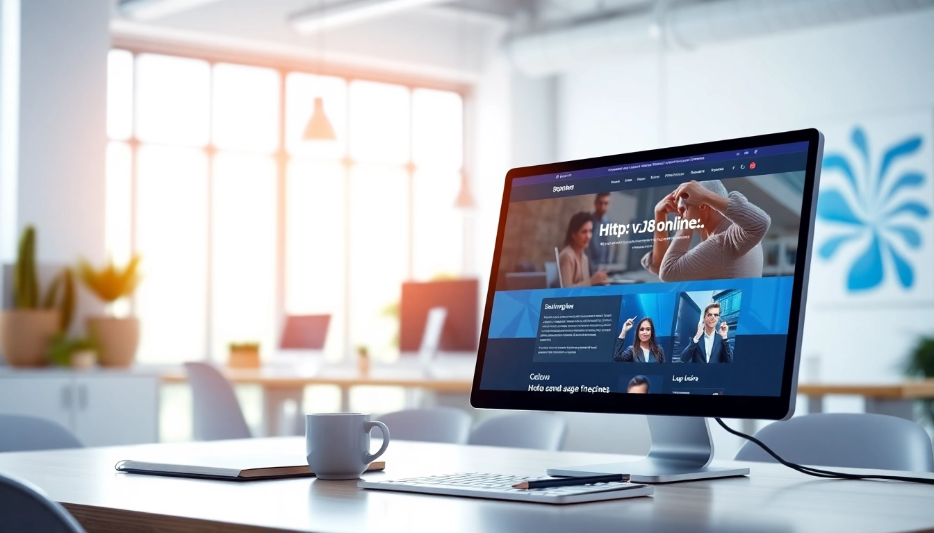 Engaging interface of https://vj88.online/ displayed on a computer screen in a bright office environment.