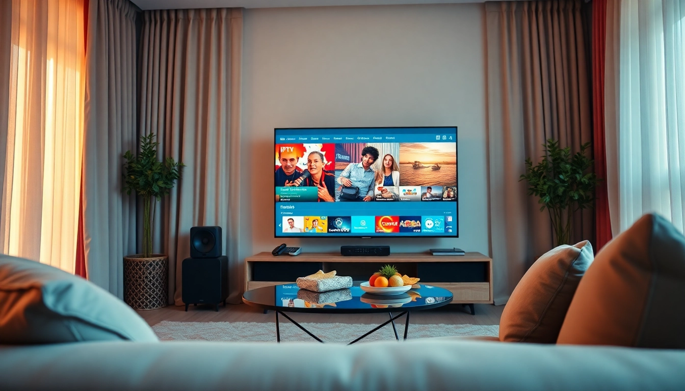 Stream IPTV service with vibrant content in a cozy living room setup, emphasizing comfort and modernity.