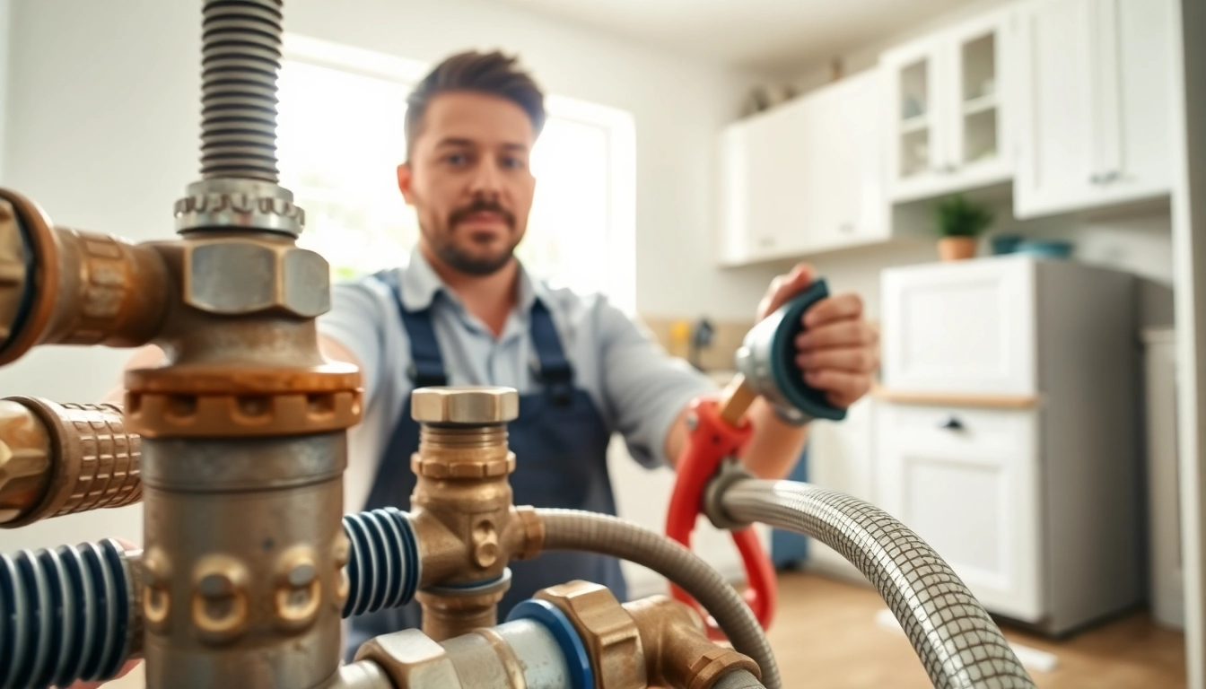 Technician performing whole house repiping services Clearwater FL in a bright kitchen.