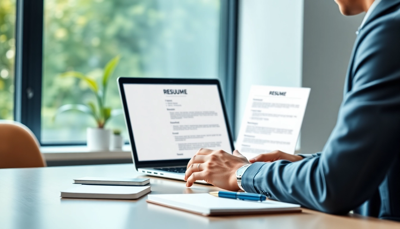 Explore effective resume advice with a professional reviewing a well-crafted resume in an inviting workspace.