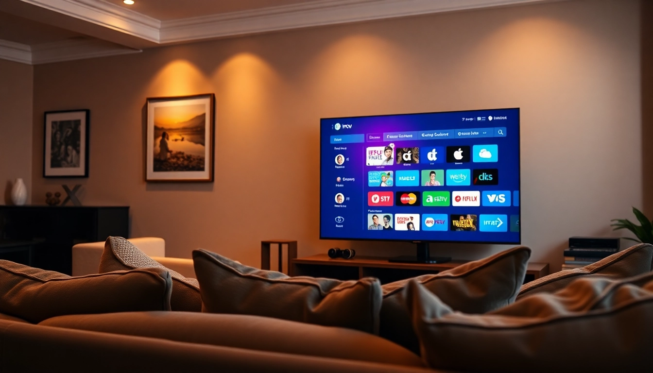 Experience seamless IPTV with iron tv pro displayed in a cozy modern living room.