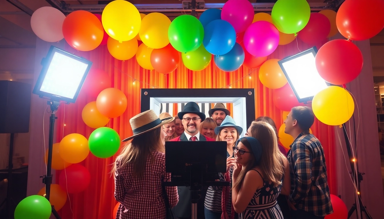 Experience the excitement of a thriving photo booth chicago at a lively event, with guests using fun props.