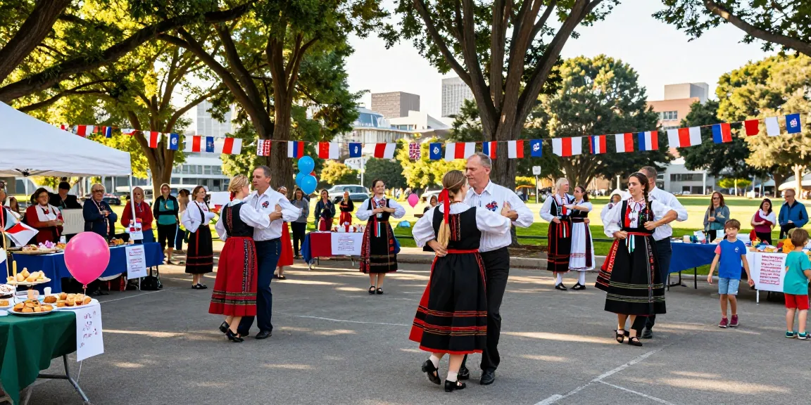 Polish community festival in San Francisco, showcasing cultural connections at https://www.sfpol.com/ with traditional costumes and food.