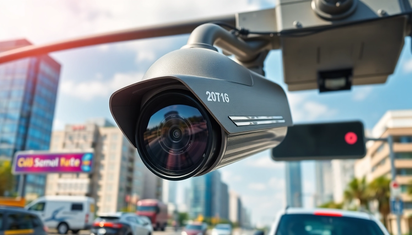Capture of a license plate recognition camera in action, analyzing vehicle plates in urban settings.