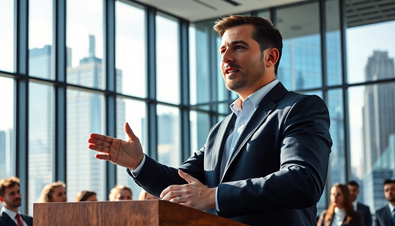 Individual showcasing Executive Presence at a corporate presentation with confidence and authority.